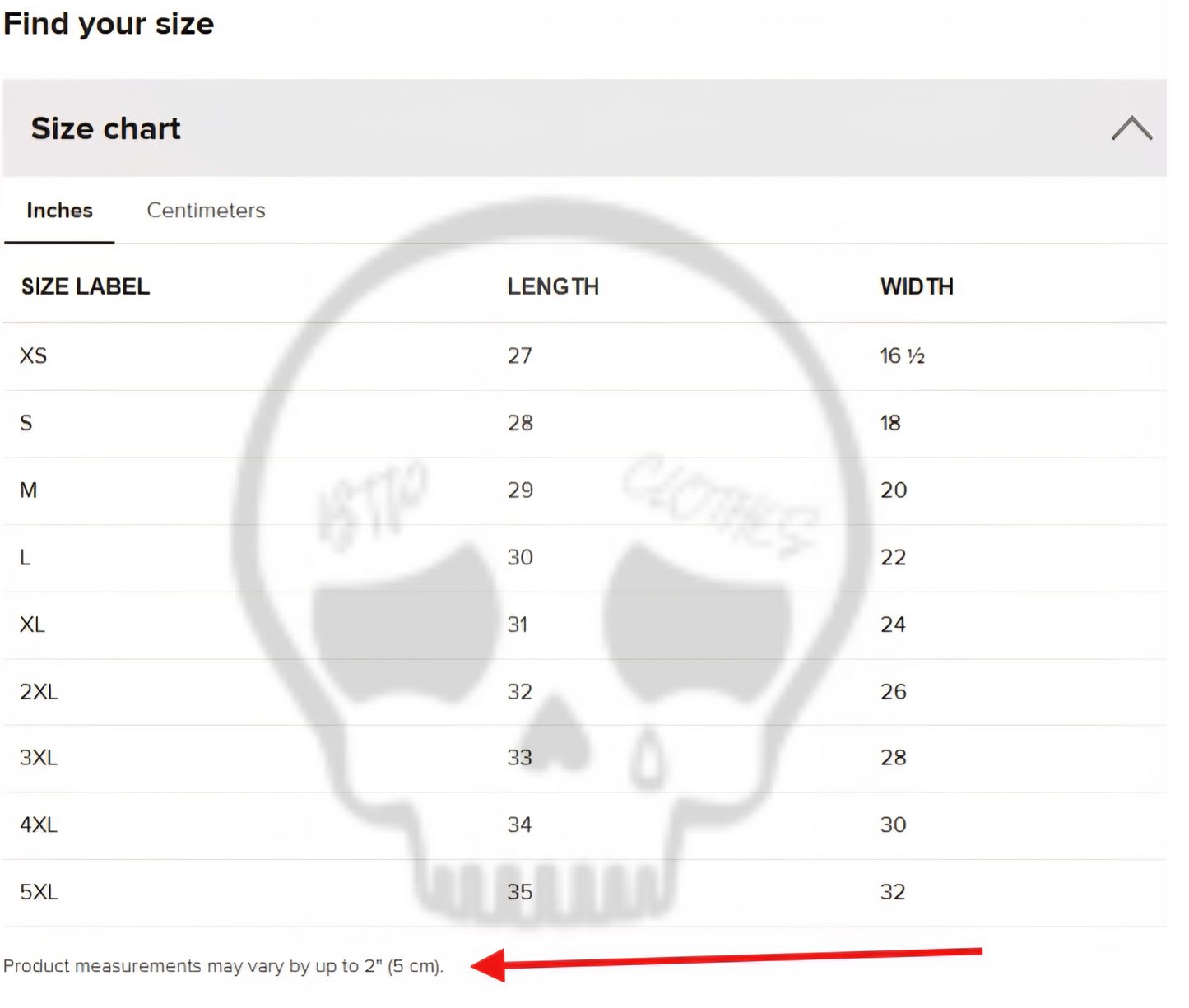 BTP CLOTHES SIZE GUIDE
